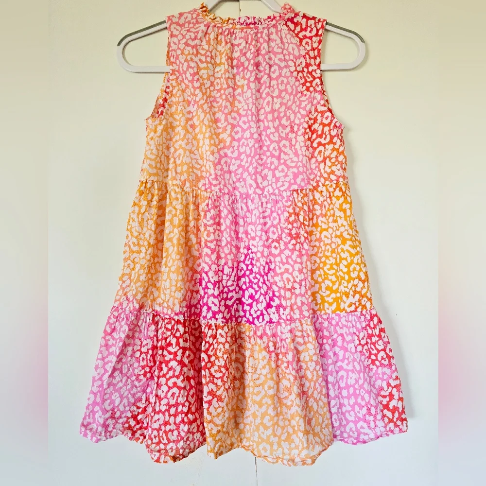 Crewcuts Girls' leopard cotton poplin tiered dress Size L - Picture 3 of 6